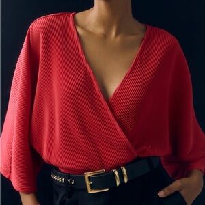 Anthropologie Long-Sleeve Red Wrap Top Medium